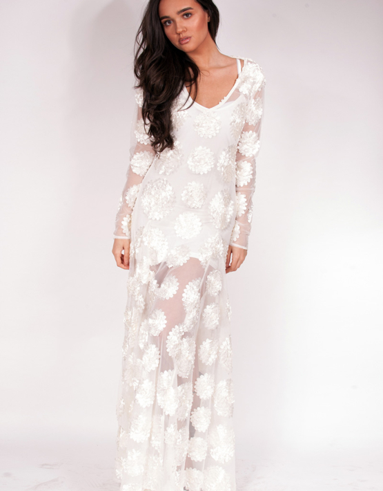 Flower Child Dress Maxi Ivory