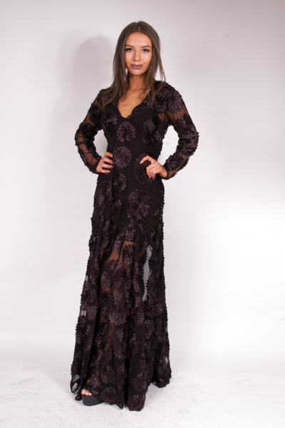 Flower Child Dress Maxi Black