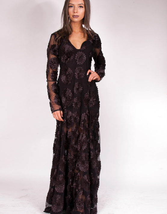 Flower Child Dress Maxi Black