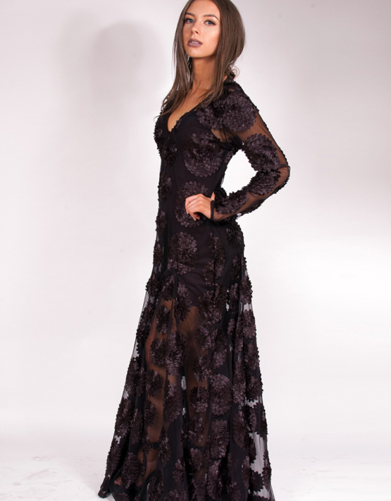 Flower Child Dress Maxi Black